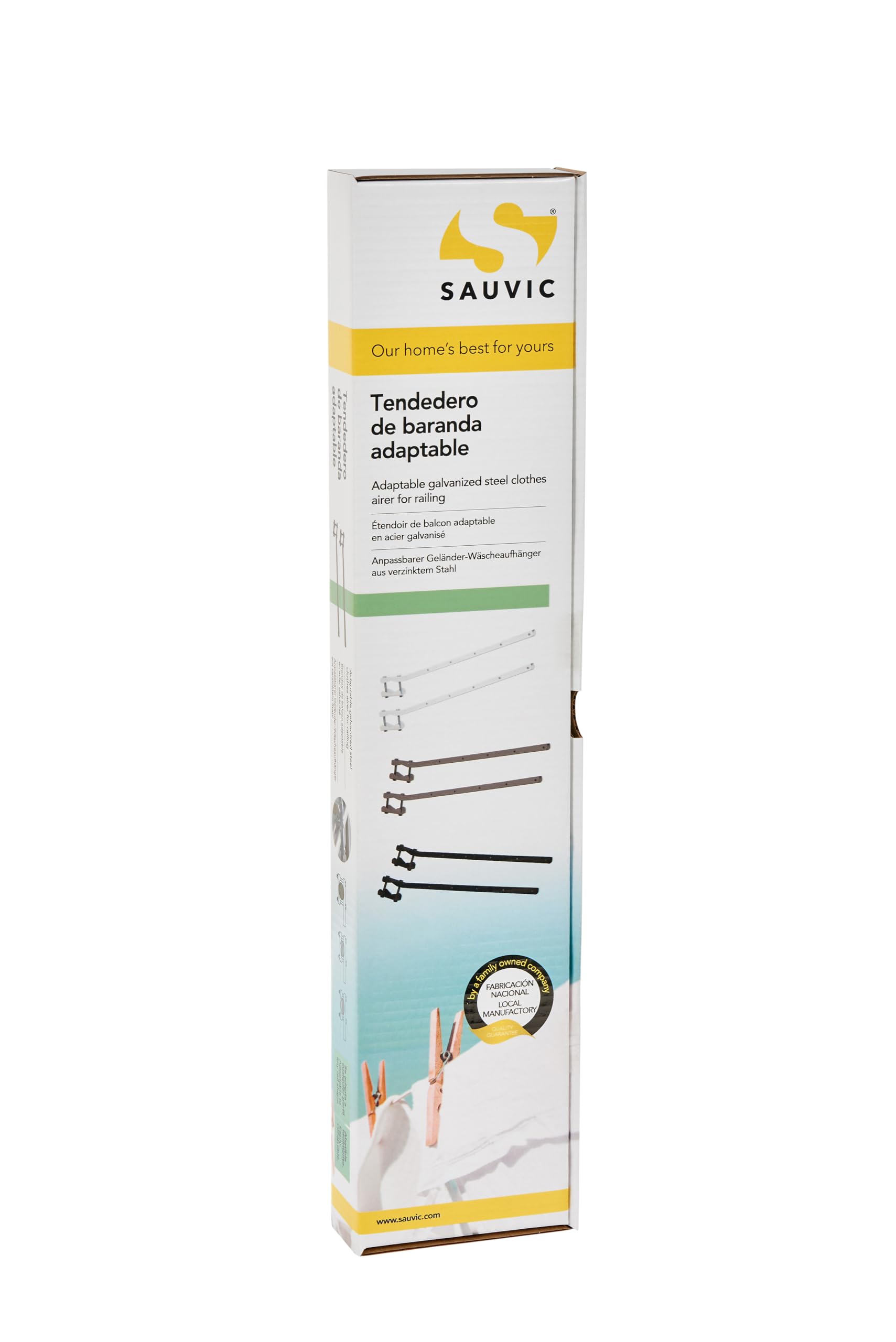 Sauvic Stendibiancheria da ringhiera regolabile in acciaio galvanizzato di colore bianco