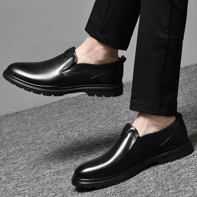 Men Formal Leather Oxford Dress Shoes Pointed Toe Brogue Slip-On Classic Business Comfortable Wedding Non Slip Durable Tuxedo Genuine Leather4