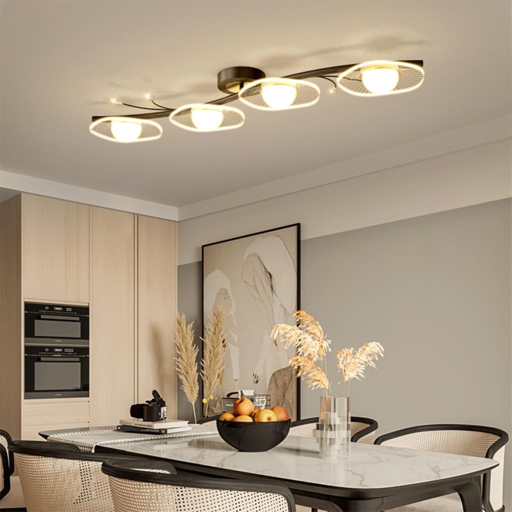 KXEcoLife Modern LED Pendant Light Dimmable Lotus Leaf Chandelier Creative Acrylic Ceiling Fixture for Bedroom Dining Room Living Hallway - Black A4