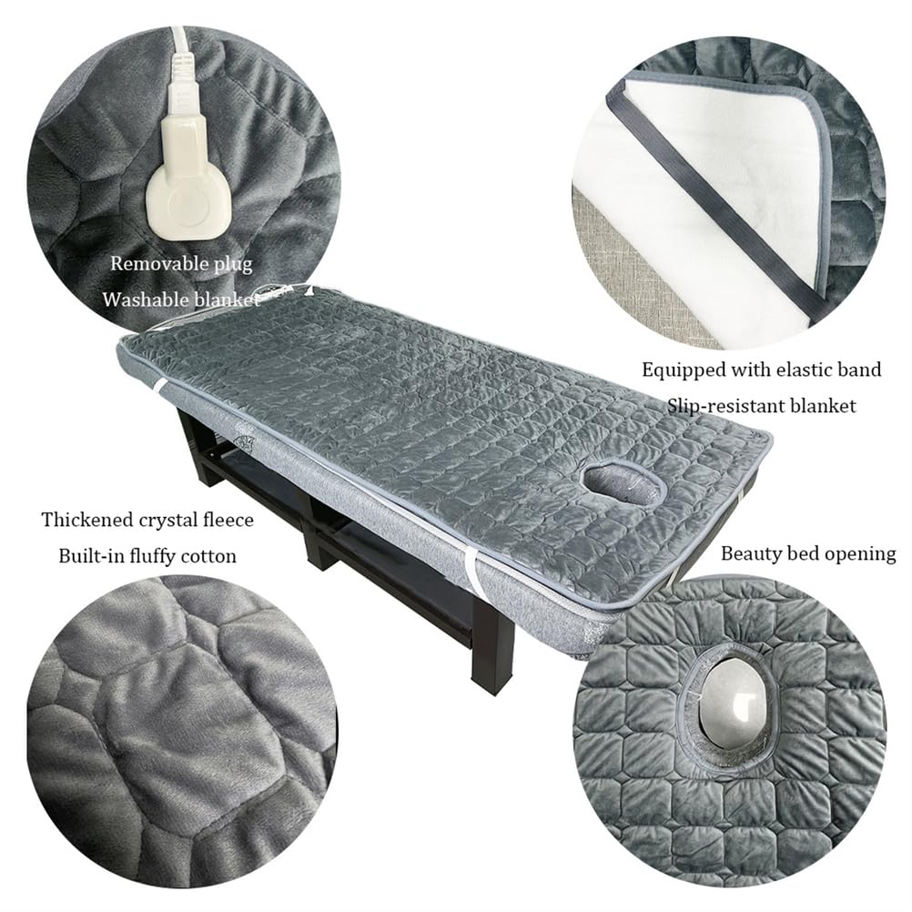 Almohadilla térmica profesional para camilla de masaje, calentador eléctrico premium con orificio, 3 niveles de calor, protección contra sobrecalentamiento, para camilla masaje y spa, 180 x 80 cm