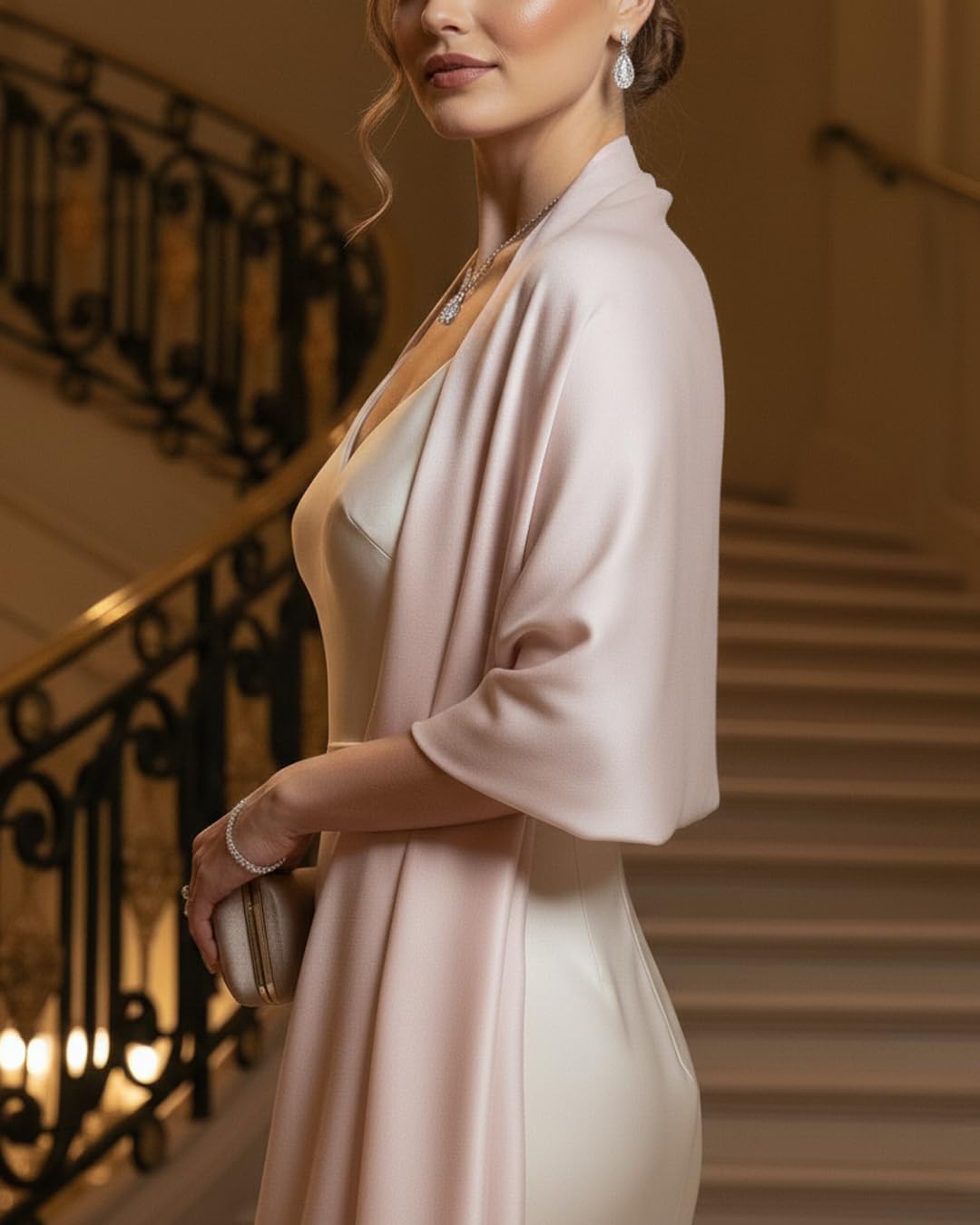 Étole Femme Mariage Chic, Châle Élégant en Soie 180x90 cm, Foulard Léger pour Robe de Soirée, Accessoire de Cérémonie Été
