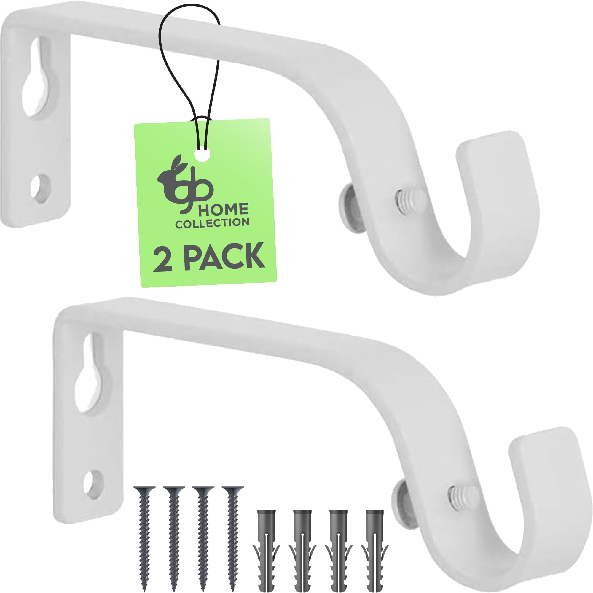 gb Home Collection White Curtain Rod Bracket, Set of 2, for 5/8" Rods, Curtain Rod