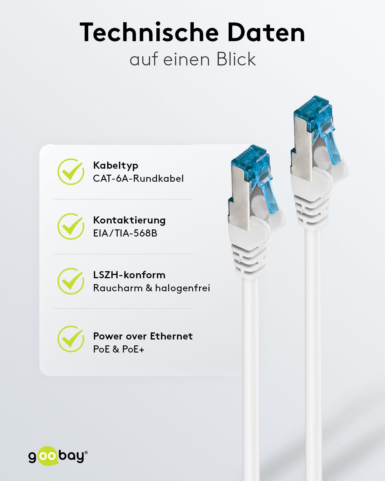 goobay 66055 CAT 6A Netzwerkkabel im 10er Set/Patchkabel geschirmt S/FTP/CU Ethernet Kabel, PiMF, LSZH/Cat 6a Kabel mit 10Gbits / Weiß / 10x 5m