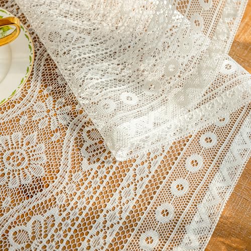 Image of MYSKY HOME White Lace French Door Curtains 72 inch Long 2 Panels Boho Sheer Floral Curtains for Door Window Scalloped Doorway Sidelight Curtains Come with 2 Matching Tie-Backs, 26 inch Wide Each Panel