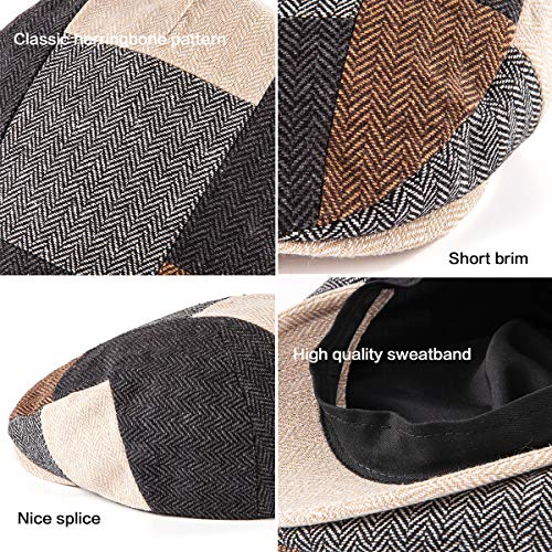 Image of LADYBRO 2Pack Adjustable Newsboy Hats for Men Flat Cap Irish Cabbie Wool Blend Tweed