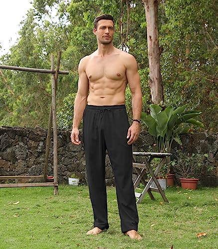 RPOVIG Men's Linen Pants 2 Piece Casual Beach Yoga Wedding Suit Pajama Dress Pant Loose Fit Summer Clothes2