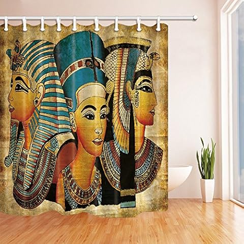KOTOM Egypt Shower Curtains , Egyptian in Ancient Dressing Wall Painitng Mildew Resistant Waterproof Polyester Fabric Bath Curtains and Hooks, Bathroom Accessories 69X70 Inches Cover