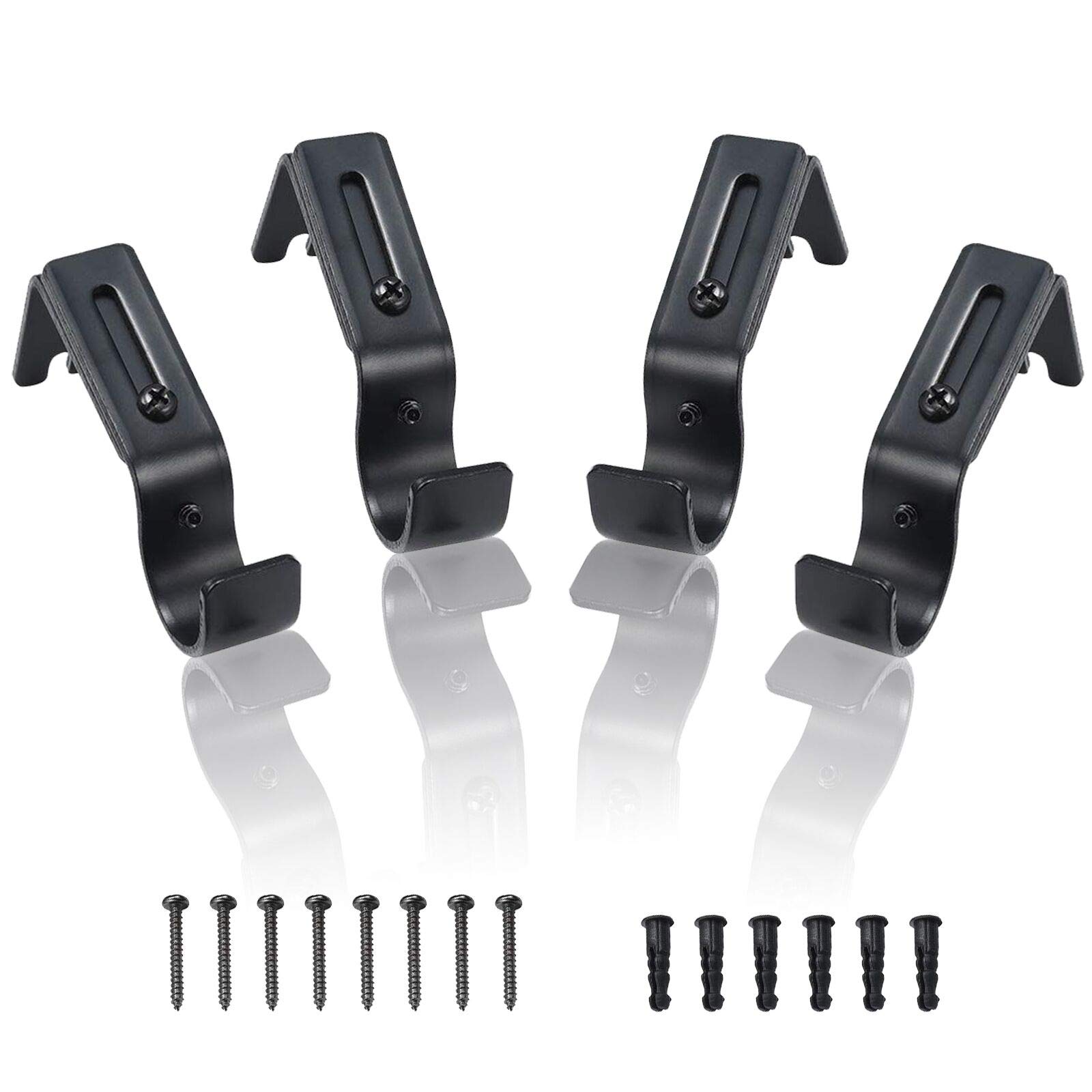 Matogle4pcs Curtain Pole Brackets 25mm Black Metal Curtain Rod Holder Adjustable 9-11cm Heavy Duty for Home Bedroom Office Wall with 8 Screws