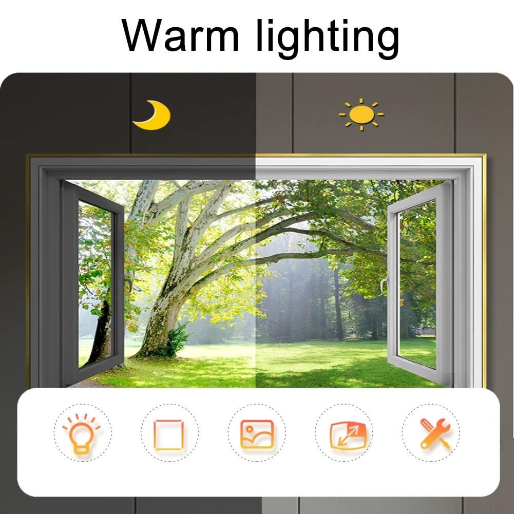 LED-hinterleuchtetes Wandbild In Fensteroptik, Gerahmter Leinwanddruck Mit Japanischer Landschaftsszenerie, Beleuchtete Wanddekoration Mit Naturmotiv Für Wohnzimmer(Multi-colored-L,90x60cm)