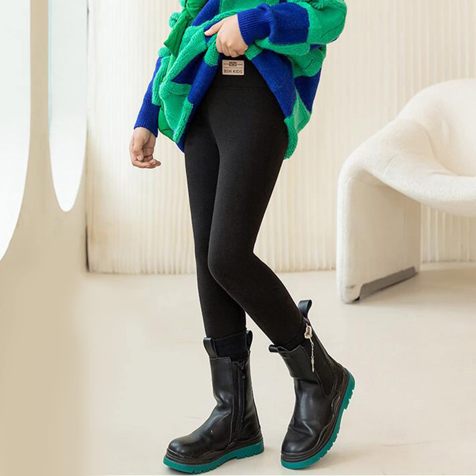 Longra Thermoleggins Kinder Strumpfhosen Mädchen Thermostrumpfhosen Lang High Waist Fleece Hose Winter Warme Jogginghose Gefüttert Thermohose mit flauschigem Innenfleece Elastische Strumpfhosen