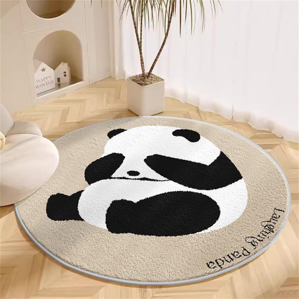YATOLA Redonda Alfombras Salon Alfombra de Habitacion Dormitorio Comedor Lavable Rug Antideslizante Interior Infantil Niña Chico Alfombra Suave Lavable para Niño Elefante León (Khaki, Ø80cm)