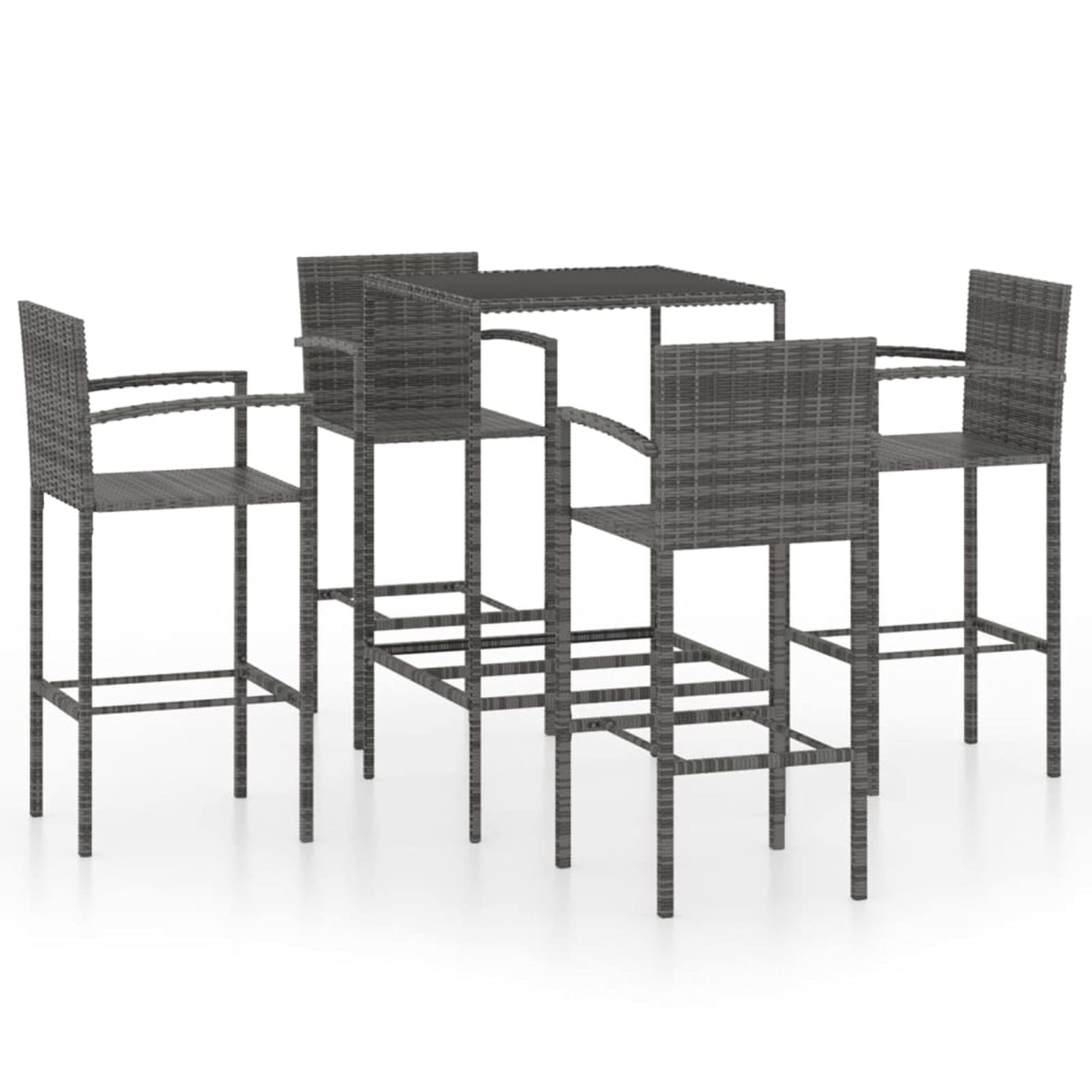 Tidyard Set Bar da Giardino 3/5/7 pz in Acciaio e Polyrattan, Tavolo e Sedie da Bar Alti da Giardino in Polyrattan Acciaio, Tavolo Vetro e 2/4/6 Sedie con Braccioli per Esterno