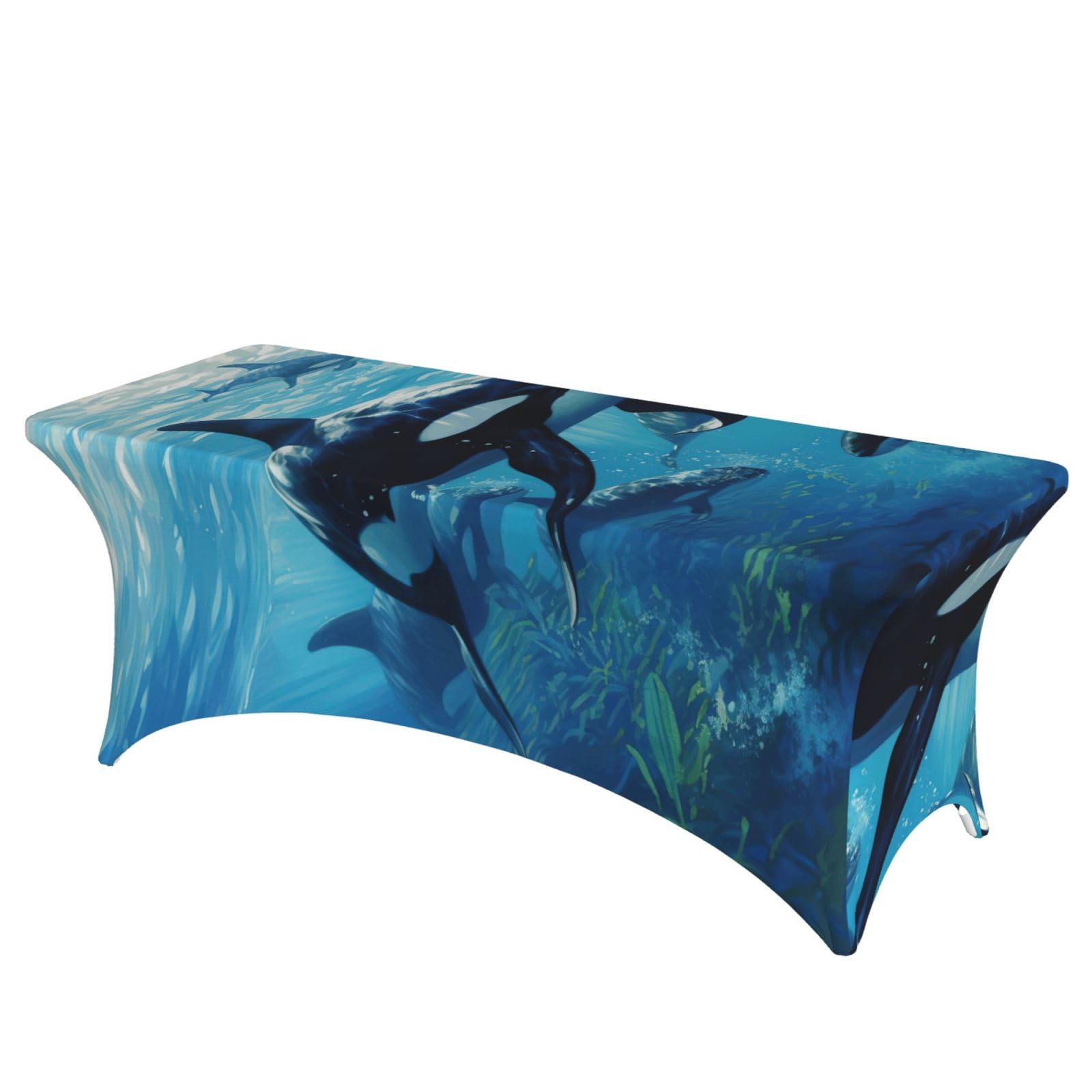 NImongt Killer Whales Swim Along Print Elastic Rectangular Tablecloth Holidays Family Banquet Wedding Party Table Cover