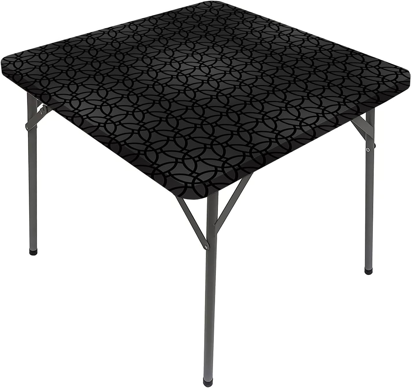 Dark Grey Elastic Square Tablecloth, Geometric Pattern