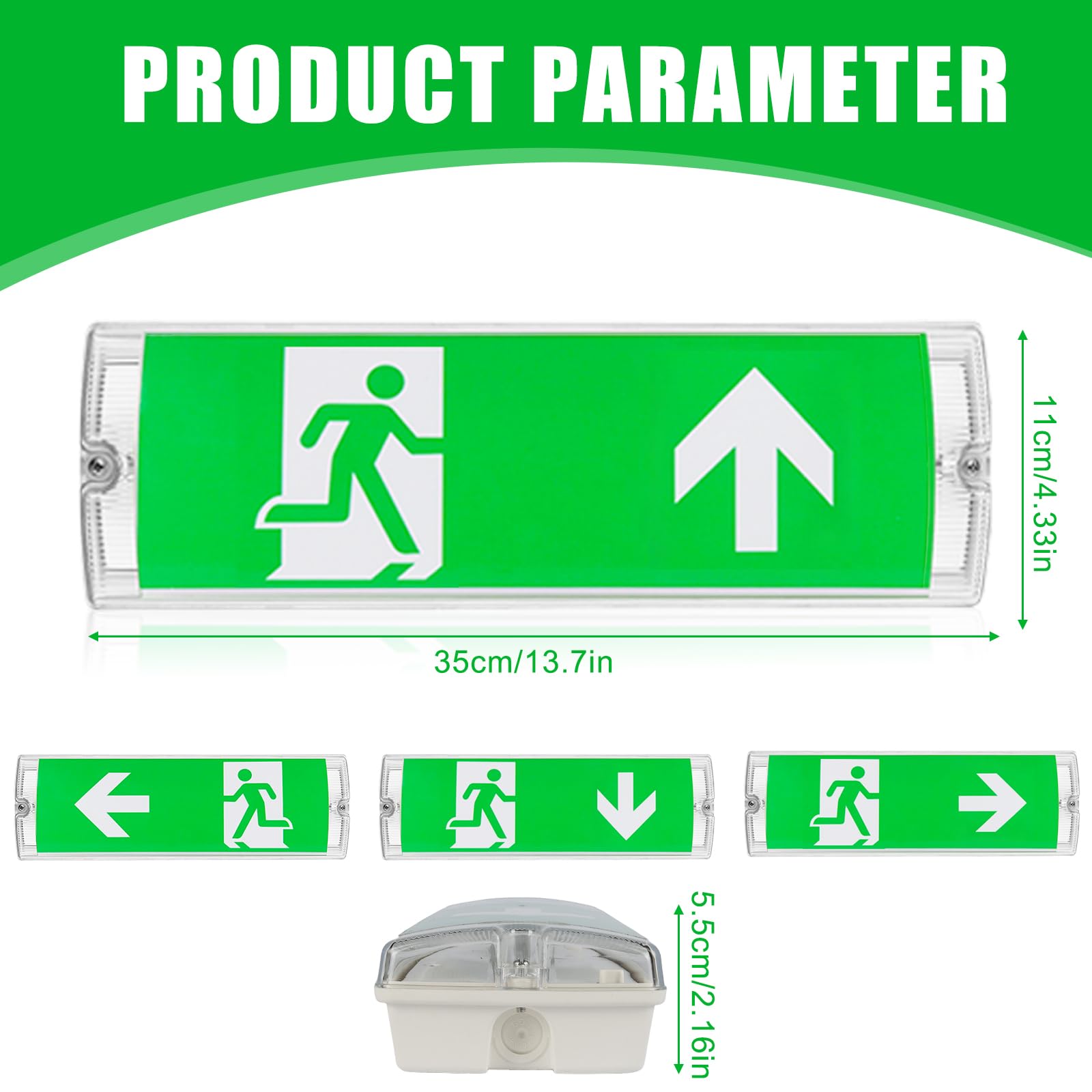 Éclairage d'urgence LED, lumière de sortie de secours LED, lumière de sortie de secours étanche IP65 avec batterie de secours, panneau de sortie de secours éclairé 3H, 4 pictogrammes