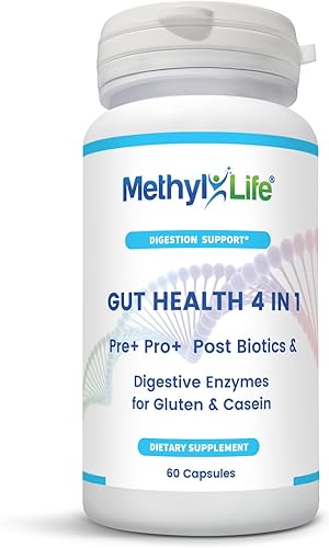 Suplemento para la salud intestinal de butirato de apoyo al microbioma 4 en 1 (60 cápsulas) Mezcla prebiótica probiótica posbiótica con enzimas