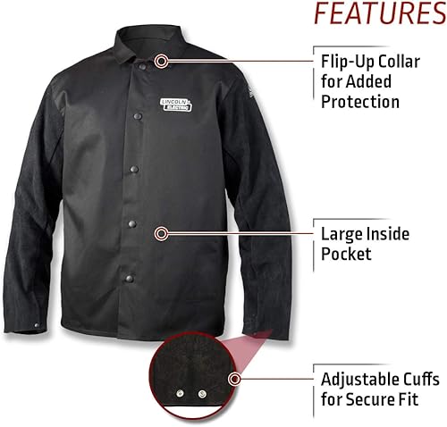 Miniatura 3 de Lincoln Electric Chaqueta de soldadura con mangas de cuero dividido tradicional para adultos, negro, XXL de EE. UU