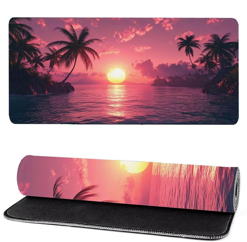 Podkładka pod mysz xxl 1000x500x3mm plaża, podkładka pod mysz do gier liść lotosu, poprawa precyzji i szybkości, antypoślizgowa gumowa podkładka do gier, dekoracja biurka MM-573