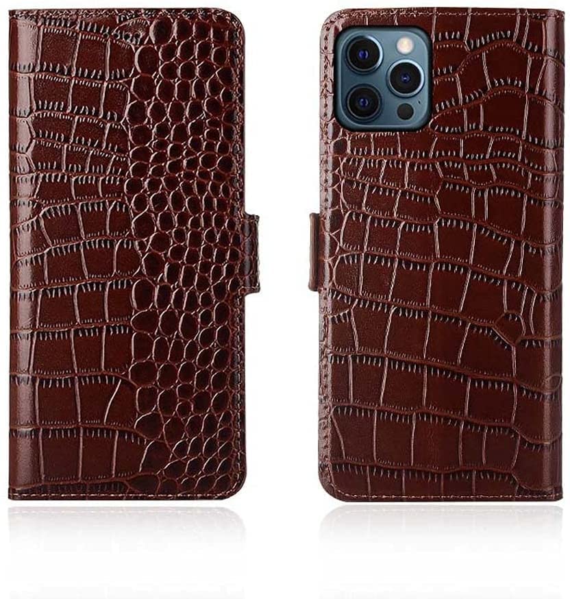Étui antichoc crocodile iPhone 12 Pro Max à rabat magnétique café