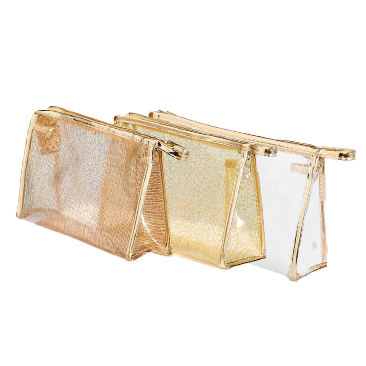 3 pezzi Pochette Trasparenti Tpu con Zip Organizer Beauty Case Viaggio Borsa Toilette Multifunzionale Portatile per Cosmetici e Toeletta Bianco Caffè Oro