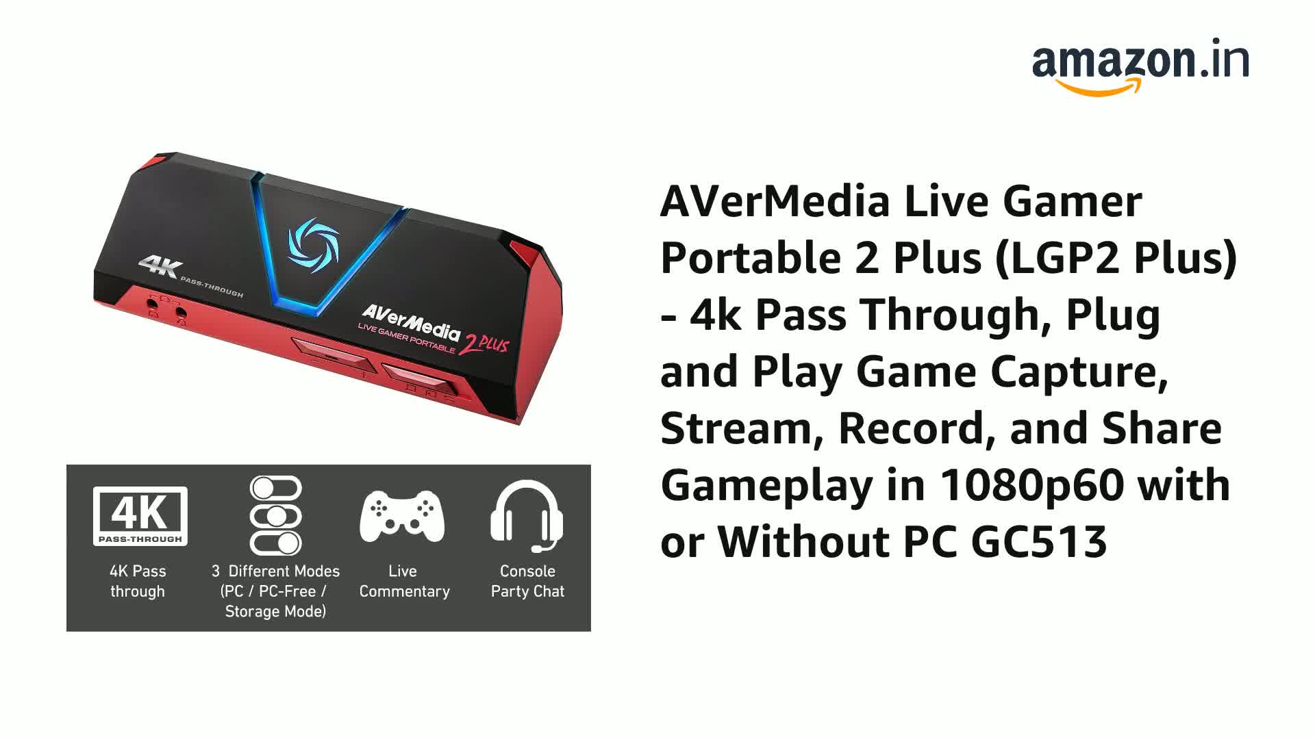 Amazon.in: Buy AVerMedia GC513 Live Gamer Portable 2 Plus 4k Pass