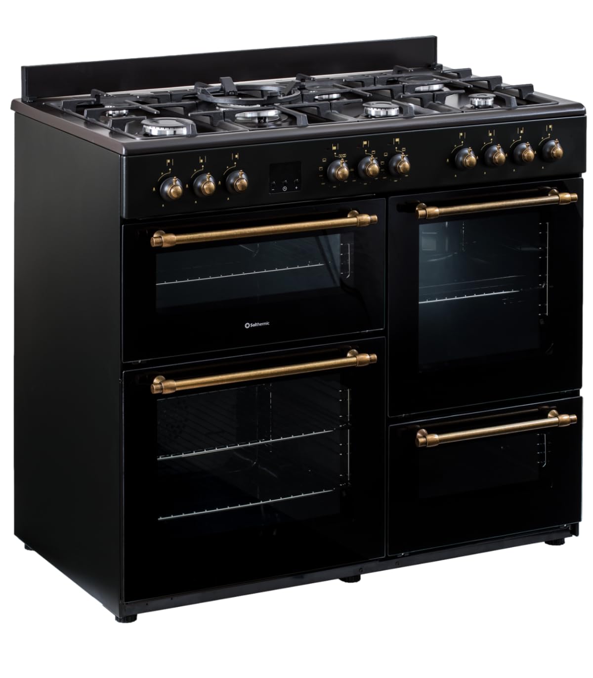 SOLTHERMIC RANGE3NHOR COCINA 3 HORNOS NEGRA RÚSTICA PROFESIONAL / 7 FUEGOS GAS / 3 HORNOS/TEMPORIZADOR Y TURBO/ENTREGA A DOMICILIO Y RETIRADA DEL USADO GRATIS