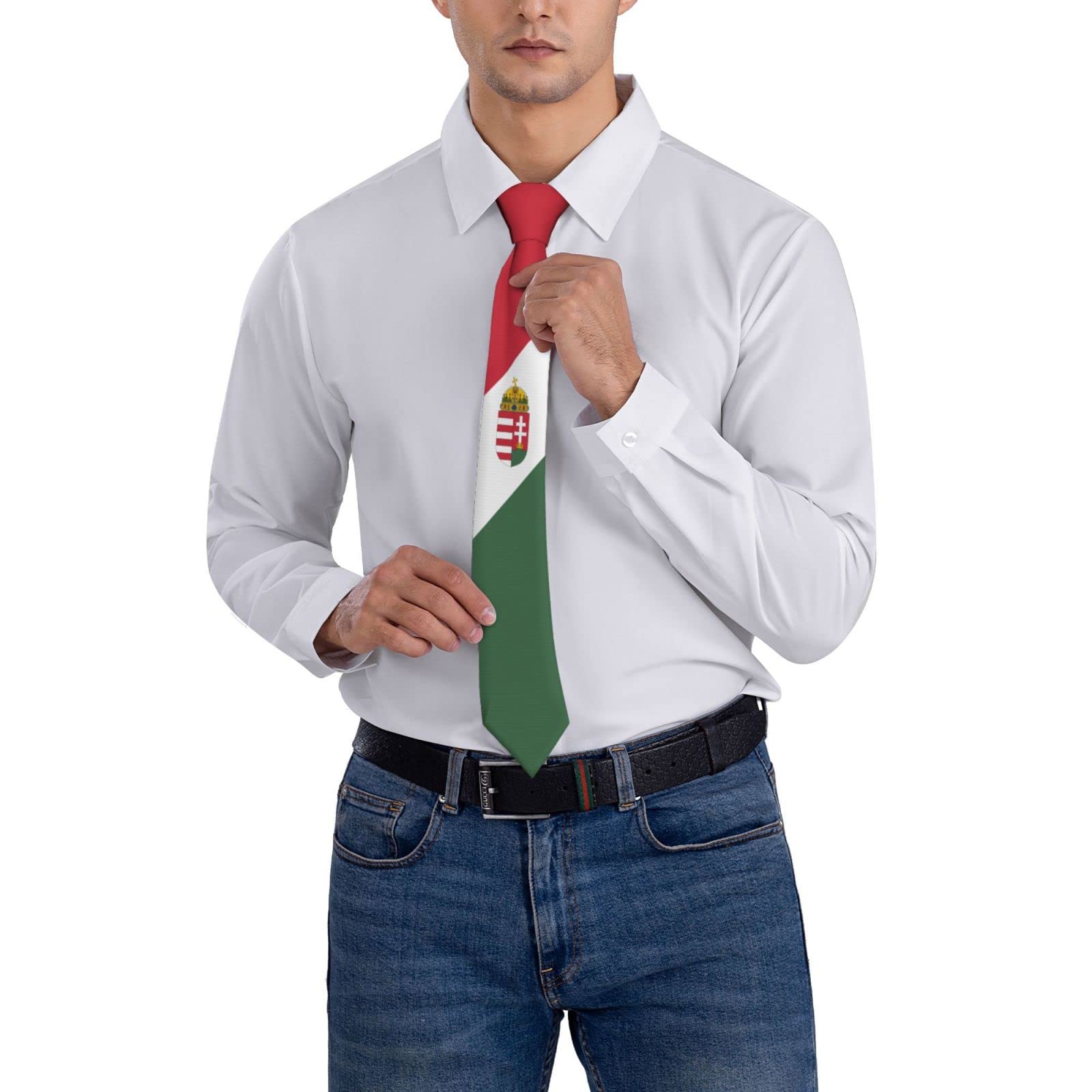 shgwehh Hungary Emblem Hungarian Striped Necktie Men'S Neck Ties Mens Party Business Neckties Soft Skil Tie
