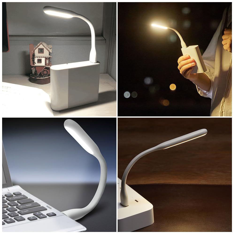 Cerioll Lampka USB, mini lampa LED USB, 3 sztuki, elastyczne światło do czytania, do notebooka, komputera, klawiatury, białe