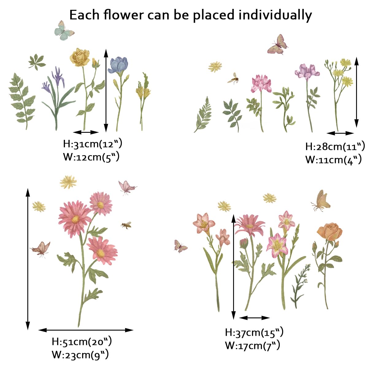 Runtoo Stickers Muraux Fleurs Marguerite - Autocollants Colorés Floraux Pour Salon, Cuisine, Chambre Enfant