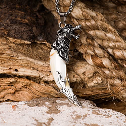 HAQUIL Silver Wolf Tooth Necklace - Men's Animal Fang Pendant With Retro Head Spear Chain for Ceremony Gift Jewelry2