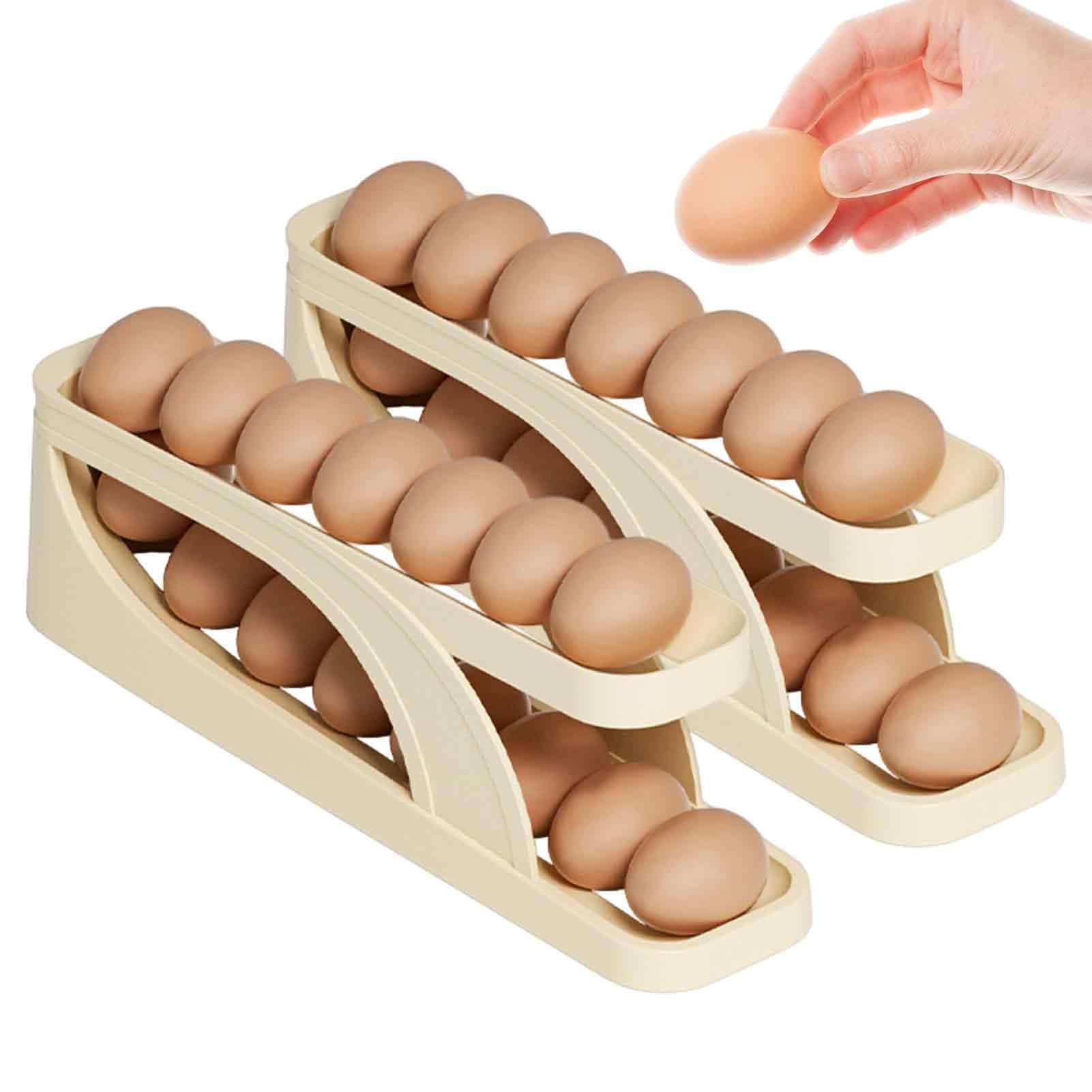 Eastuy 2 Pack Egg Holder Egg Dispenser Egg Containers For Fridge, Rolling Egg Tray Refrigerator Egg Organizer Auto Rolling Egg Storage Rack For Kitchen Countertop, Fridge Door
