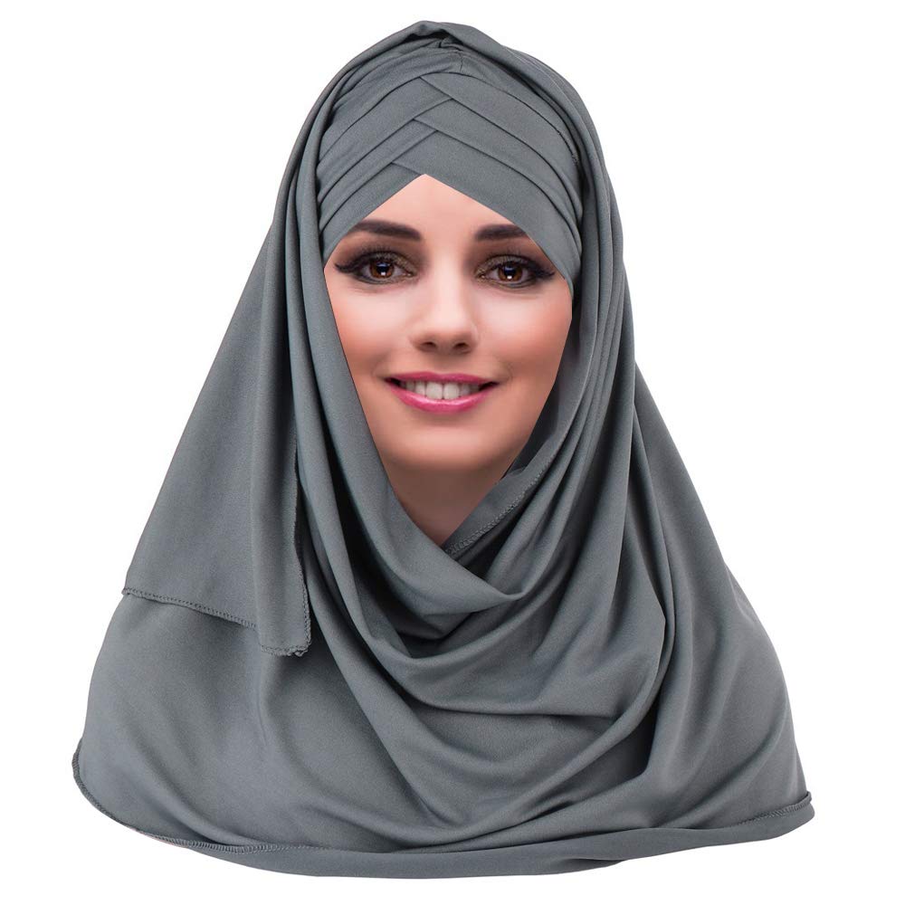 Yofasen Women's Grey Slouchy Muslim Hat - Islamic Scarfs Beautiful Hijab Beanie Cap Shawl Headscarf, One Size