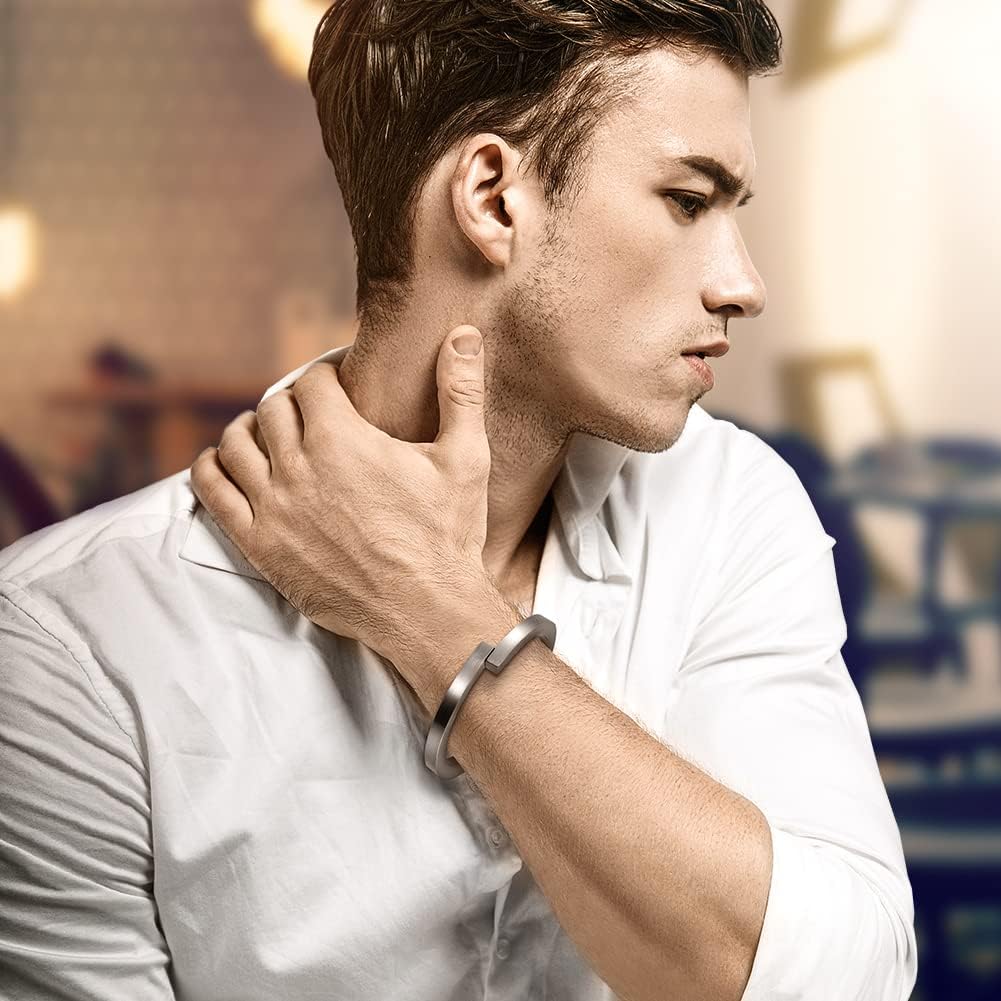 CIUNOFOR Bracelet bangle Large size for Men Polished Finish Cuff Black White Bangle Stainless Steel Metal Bracelet with Simple Twisted Line Design Jewelry Gifts for Women (Silver, Large) - Image 5