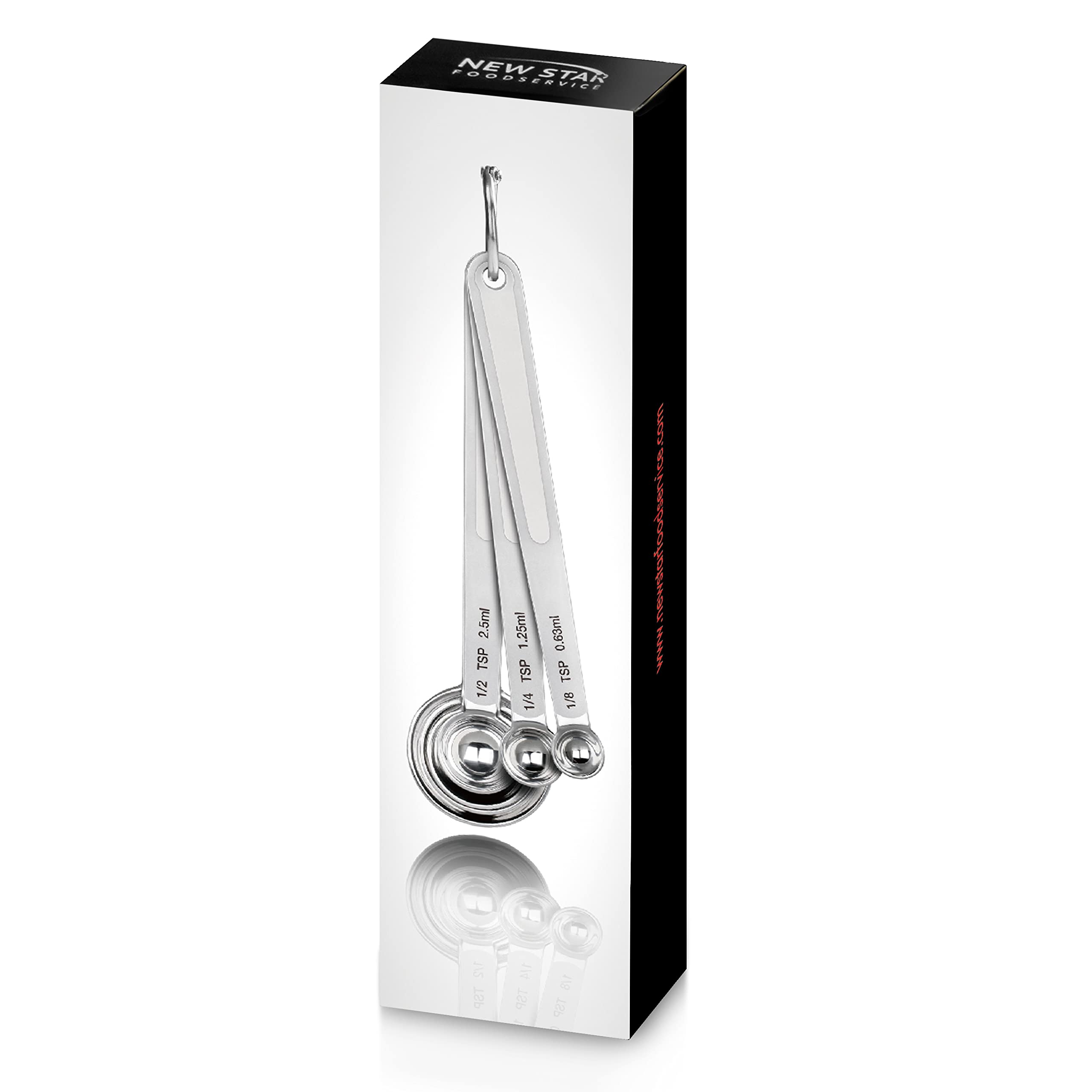 New Star Foodservice 43112 Edelstahl Messlöffel, 6er Set, Rund Metall Messlöffel Set mit Ringhaken zum Backen, Kochen, Gewürze, Nasse und Trockene Zutaten, Silber