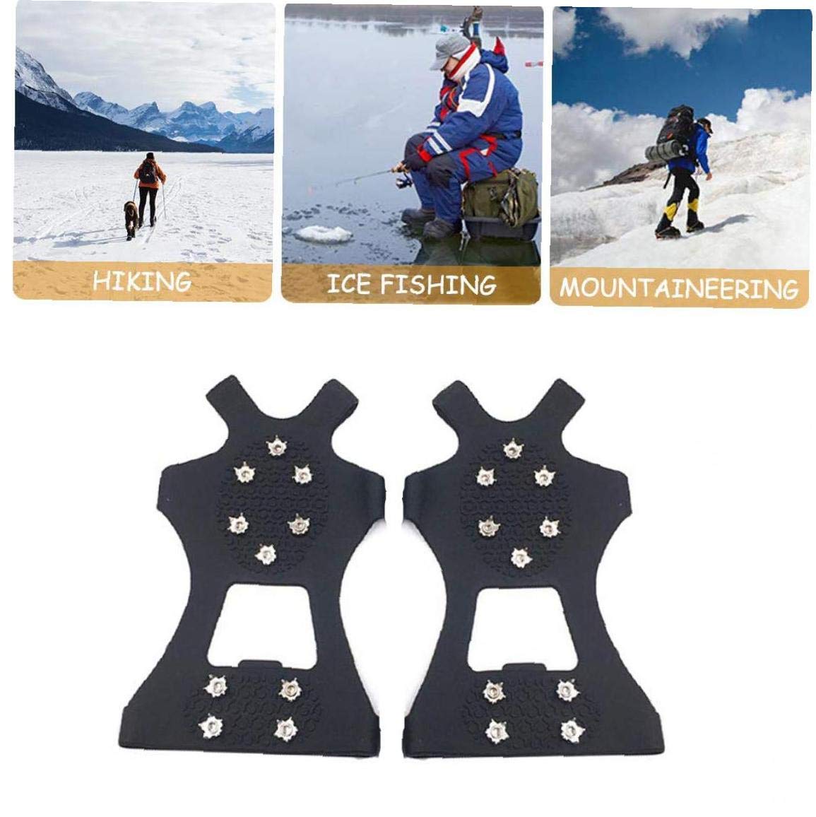 Crampons Crampons à Glace Traction Chaussures antidérapantes poignées Chaussures Couverture Crampons de Glace Bottes de randonnée Crampons avec 10 Dents Noir M 1 Paire