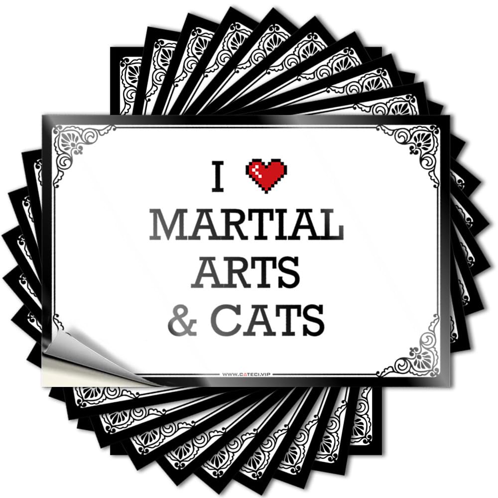 Lettering Sticker Man Cave Decorations Waterproof Vinyl Sticker | I Love Martial Arts & Cats Neutral Window for Dart DIY Projects(12X18CM)