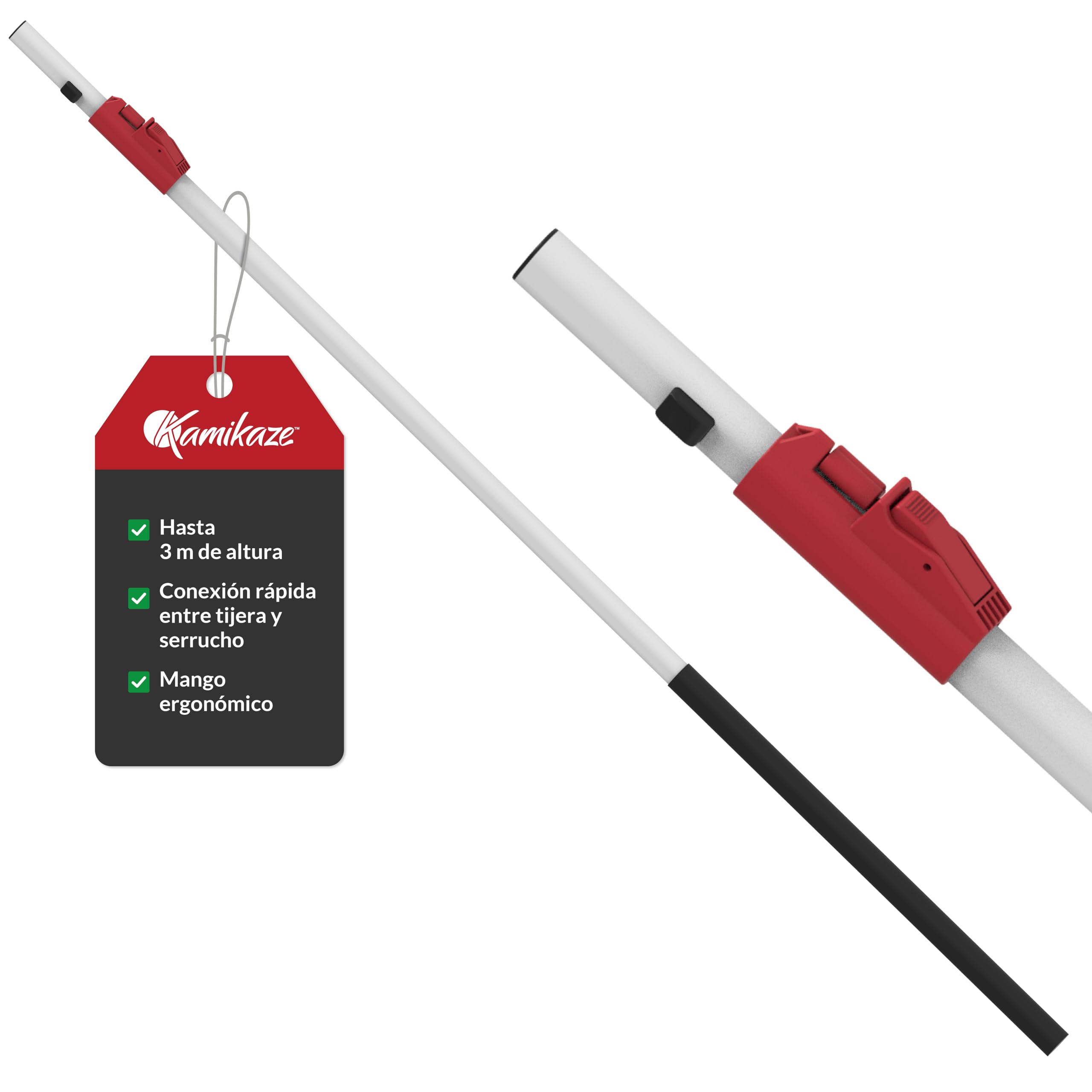 KAMIKAZE Pértiga Telescópica Multiherramienta 2 Tramos 1,5 a 3 m. Aluminio Anodizado con Funda, Empuñaduras de Polipropileno.Compatible con Serruchos MT330BH MT360BH y Tijera MT63