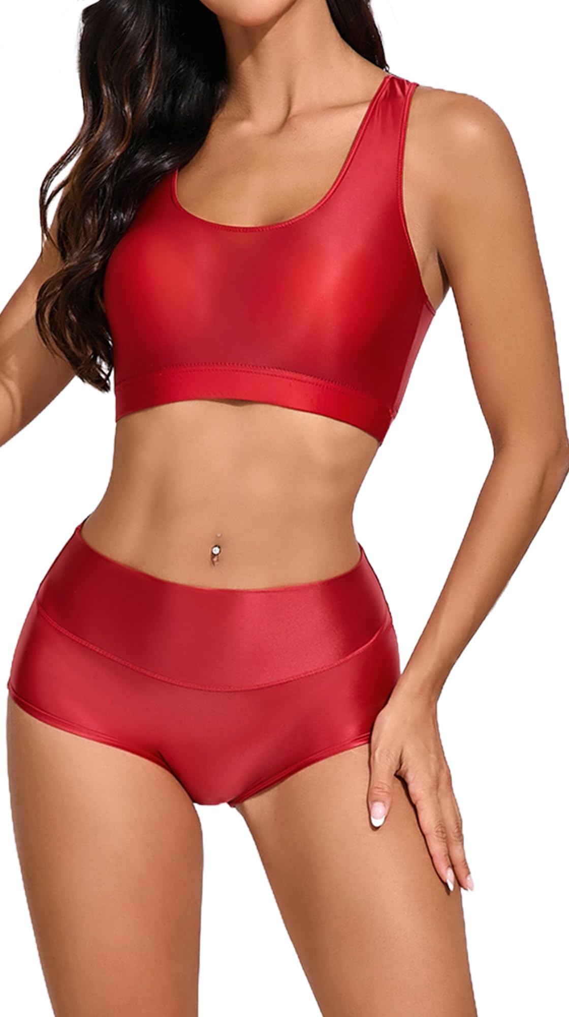 Femme Ensemble de Sport Tenue de Fitness Jogging Vêtements Yoga Activewear Vetement Pilate Gym Set Deux Pièces Sportswear Short et Haut Brillante Chic et Elegant S-XL