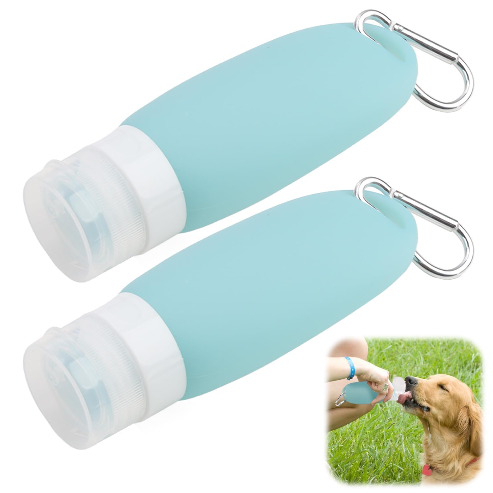 Botella de Agua para Mascotas 90ml Botella de Agua Portátil de Viaje para Perro con Mosquetón Botella de Agua Comedero para Mascotas para Perros y Gatos al Aire Libre para Acampar a Pie