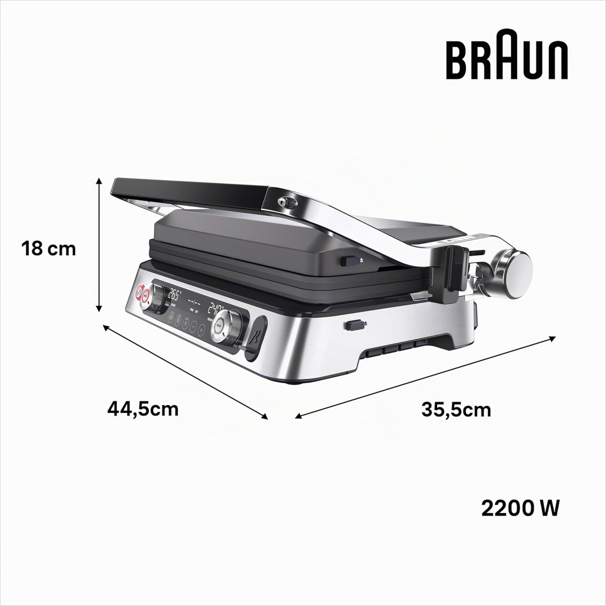 Braun MultiGrill9 CG9167, Grille Électrique à Contrôle Électronique, 2 Thermostats Indépendants, 3 Positions de Cuisson, Sonde Thermique, Fonction BOOST, Ensemble Plaques Grill+Lisses+Gaufres, 2200W