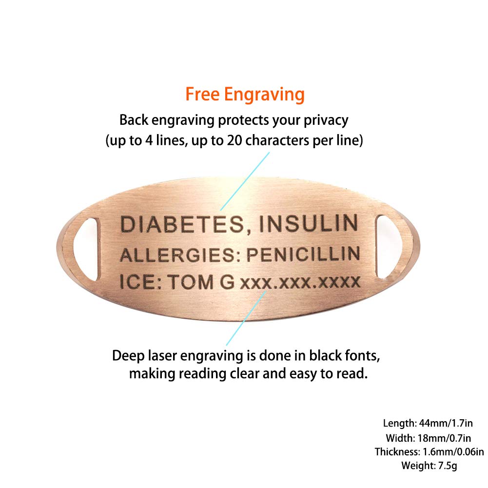 BAIYI HOPE Personalized Rose Gold Medical Alert ID Bracelet Customize Engraved Stainless Steel Filigree Medical Health Alert Bracelets for Women with Free Engraving 7.5inch