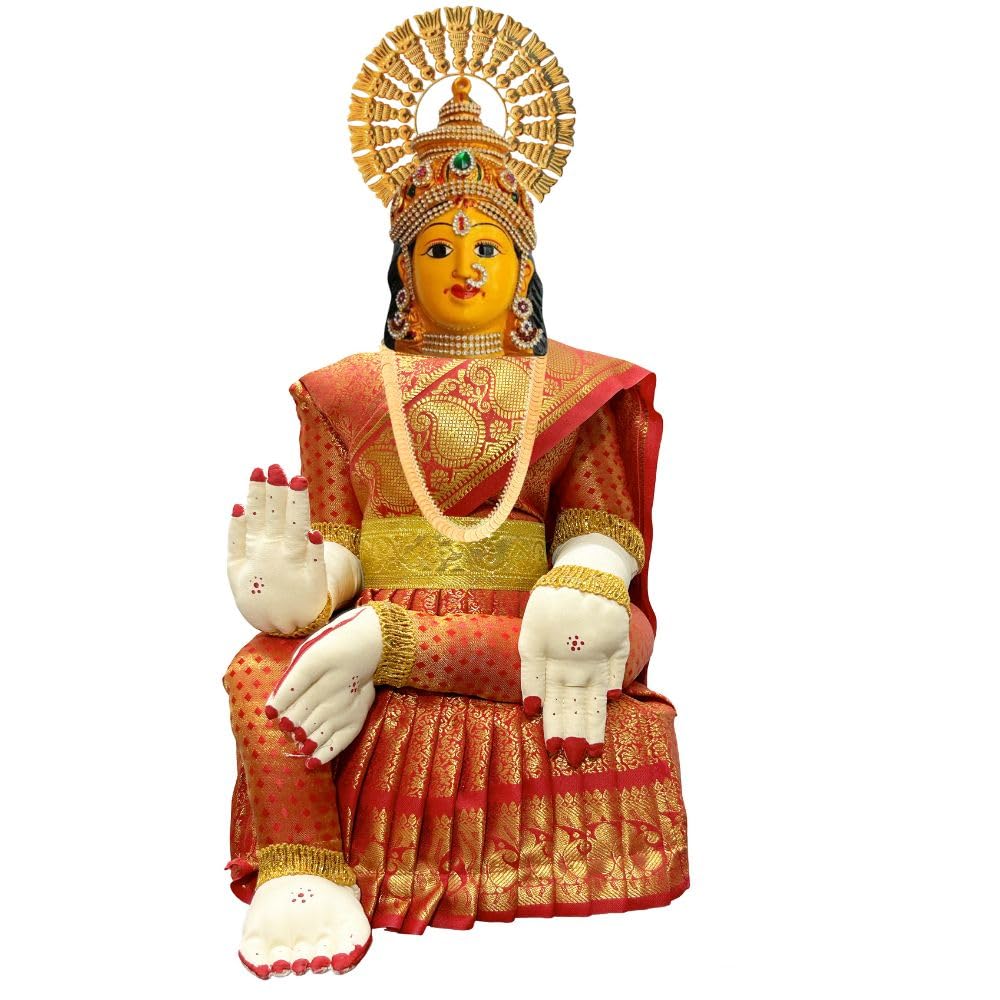 Resin Green Saree Varalakshmi Idol Full Set with Face 12 Inch/Varalakshmi Pooja Ammavari Idol (Height 12 Inch) (Red)-image-45