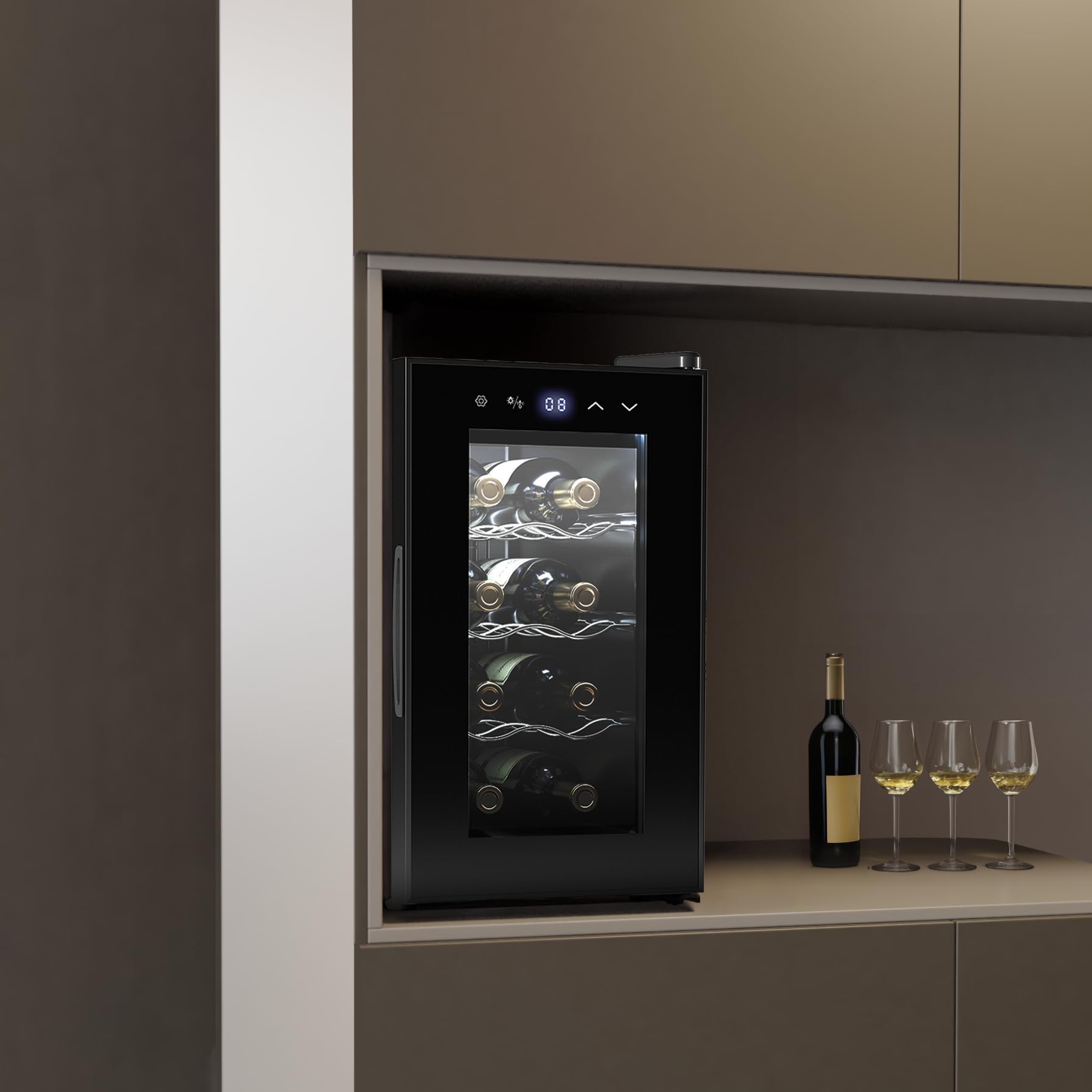 Cecotec Bolero Grandsommelier 830 Coolcrystal Weinregal 8 Flaschen Thermoelektrische Kühlung Temperatur 8-18 °C Touch-Steuerung LED