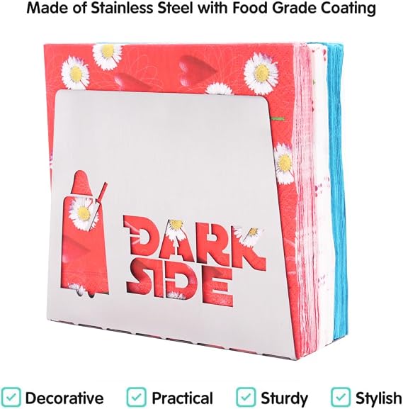 SILVER Dark Side Light Side Premium Stainless Steel Napkin Holder Stand for home kitchen dinner table theme party RV camper restaurant