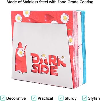 SILVER Dark Side Light Side Premium Stainless Steel Napkin Holder Stand for home kitchen dinner table theme party RV camper restaurant