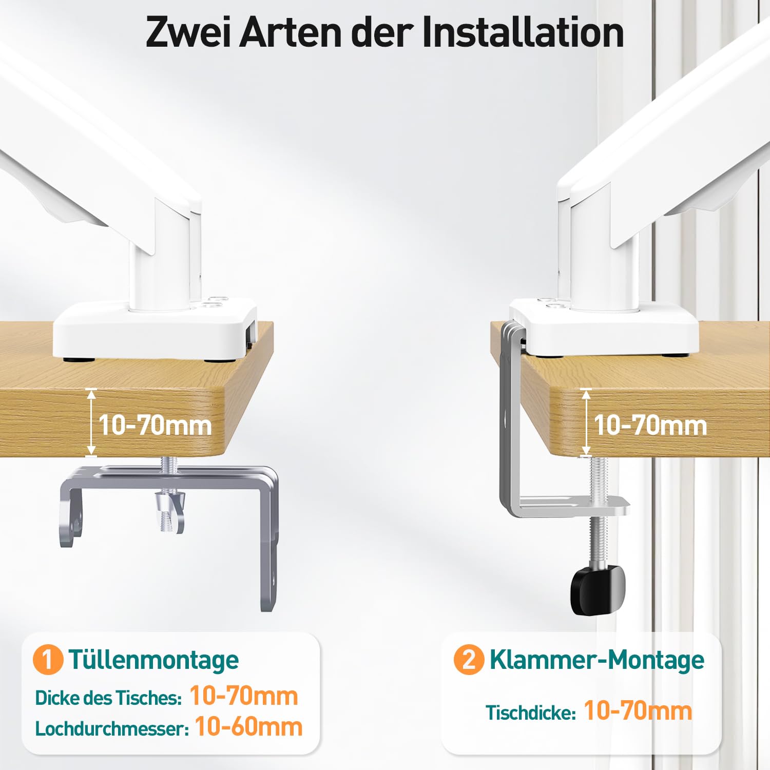 ELIVED Dual Monitor Halterung 2 Monitore weiß für 13-32 Zoll Bildschirme mit VESA 75/100, Gasdruckfeder 2 Monitorhalterung schwenkbar 180°, Drehbar 360°, Höhenverstellbar Monitor Arm, 9kg/Arm