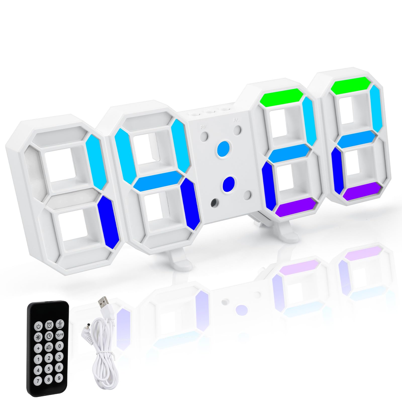 Reloj Digital Pared, Reloj Escritorio Digital Led 3D Pequeño Despertador, Mando a Distancia, 12/24 Hora, Temperatura, Fecha, Pantalla, Tiempo, Memoria, Función Snooze Nightlight Luminosidad