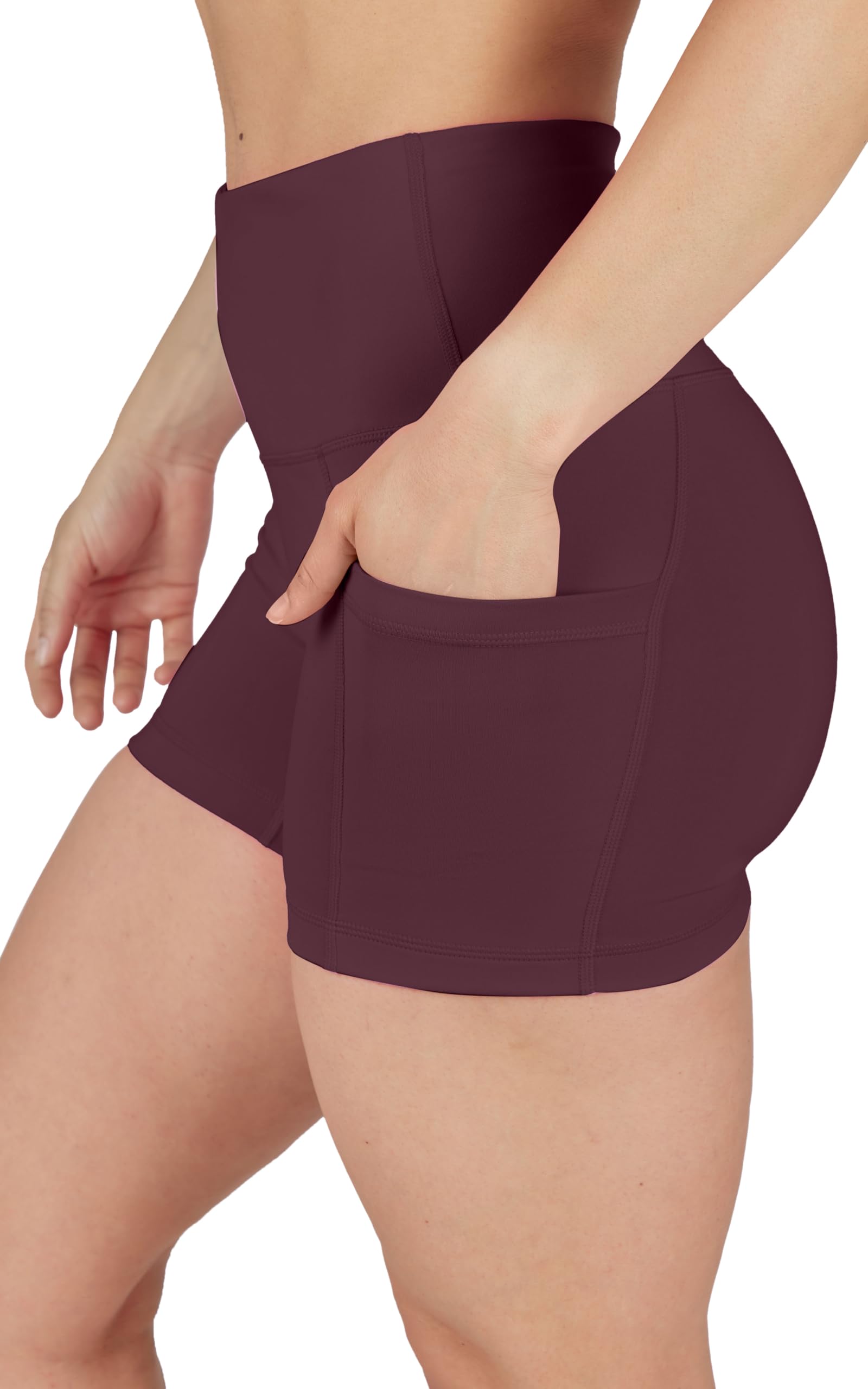 Yogalicious Women's Windsor Wine 3.5" High Waist Squat Proof Side Pocket Biker Shorts - 3.5", 5", 7", 9", Xs