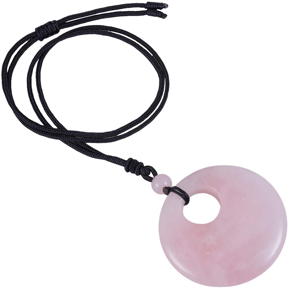 Nupuyai Healing Crystal Round Pendant Necklace for Women Men, Circle Donut Lucky Coin Shaped Amulet Stone Adjustable Braided Cord 18"-28"