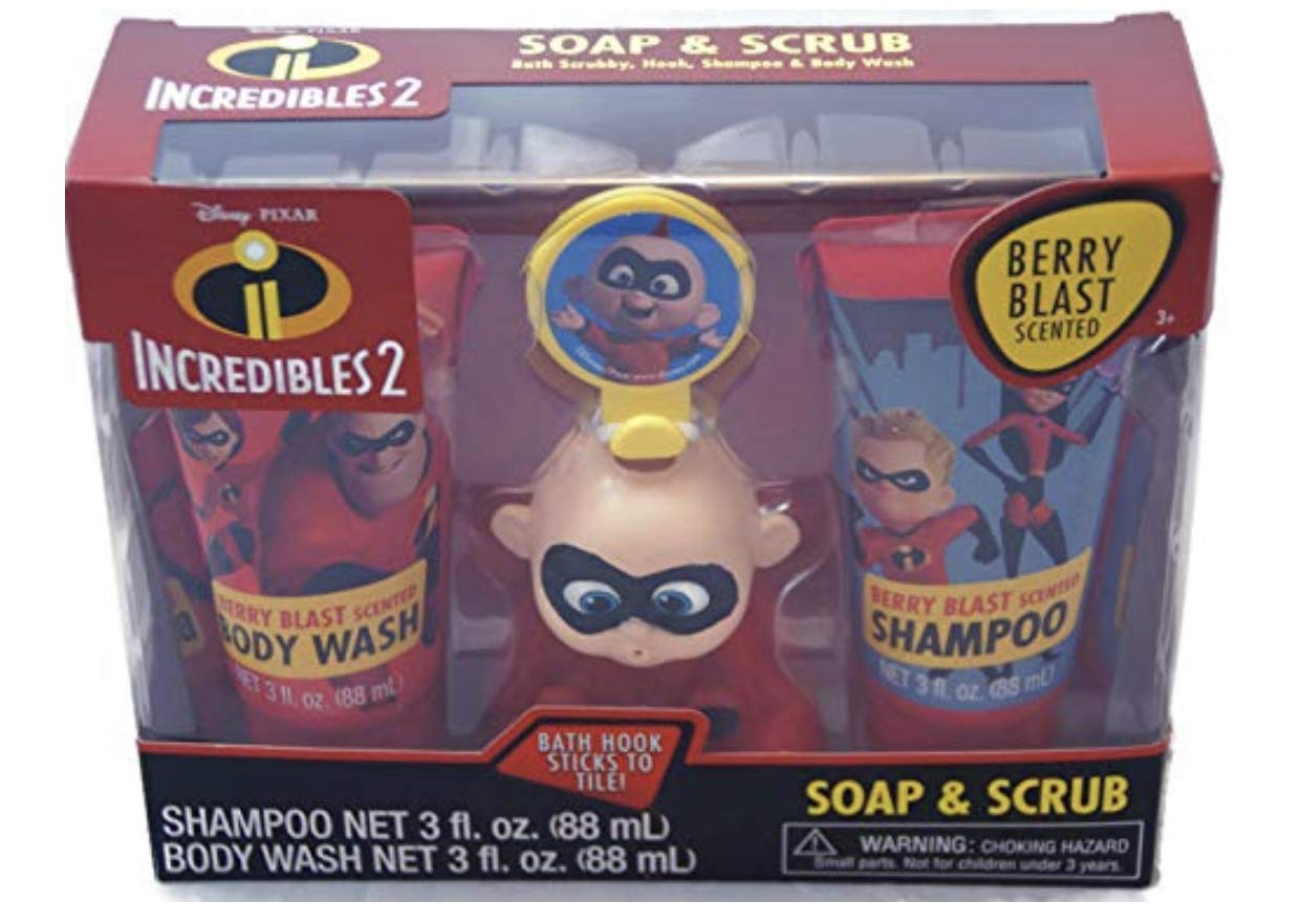 Incredibles 2 Children's Bath Gift Set - Shampoo, Body Wash, Bath Scrubby & Hook